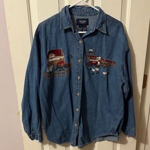 Embroidered Denim Button-Up Shirt